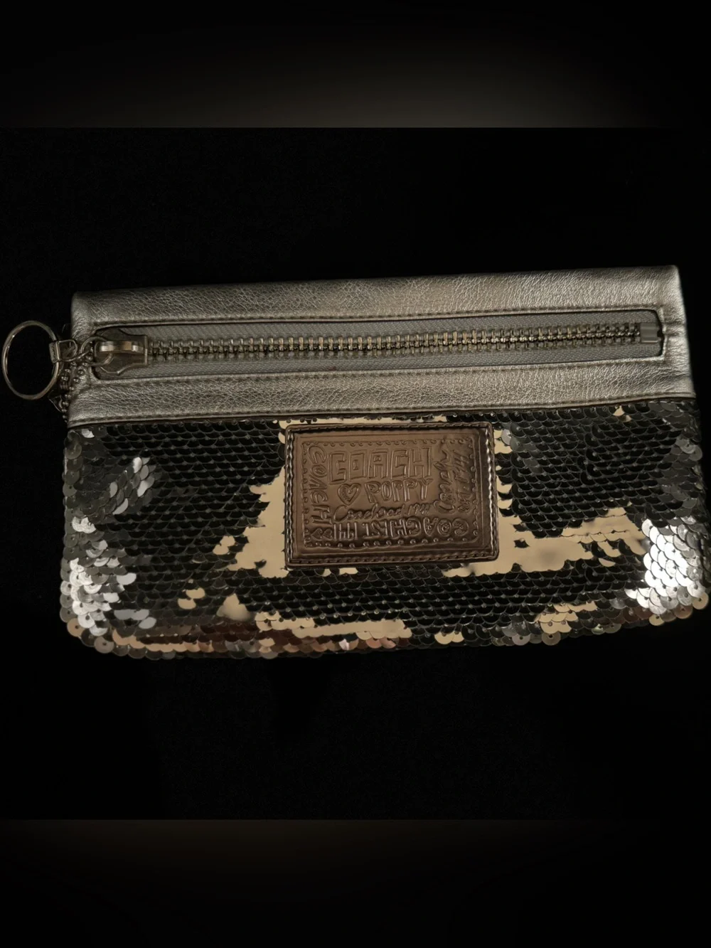 Vintage Coach Poppy Silver Sequin Wristlet